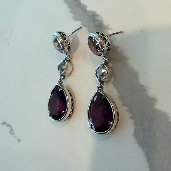 BRIGHTON Swarovski Crystal Teardrop Earrings - Dusty Pink, Clear, Purple GUC - Picture 9 of 13